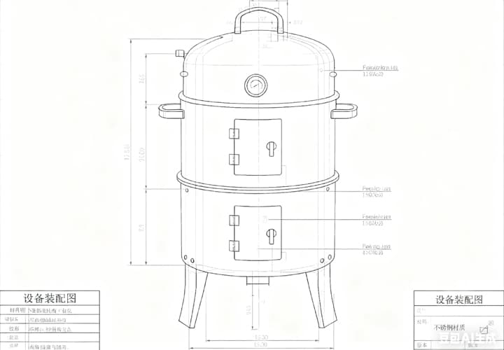 ODM BBQ grill 2D technical drawings showing dimensions and specifications for custom manufacturing