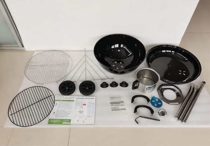 Complete BBQ grill accessory set packaging - organized hardware kits and labeled components